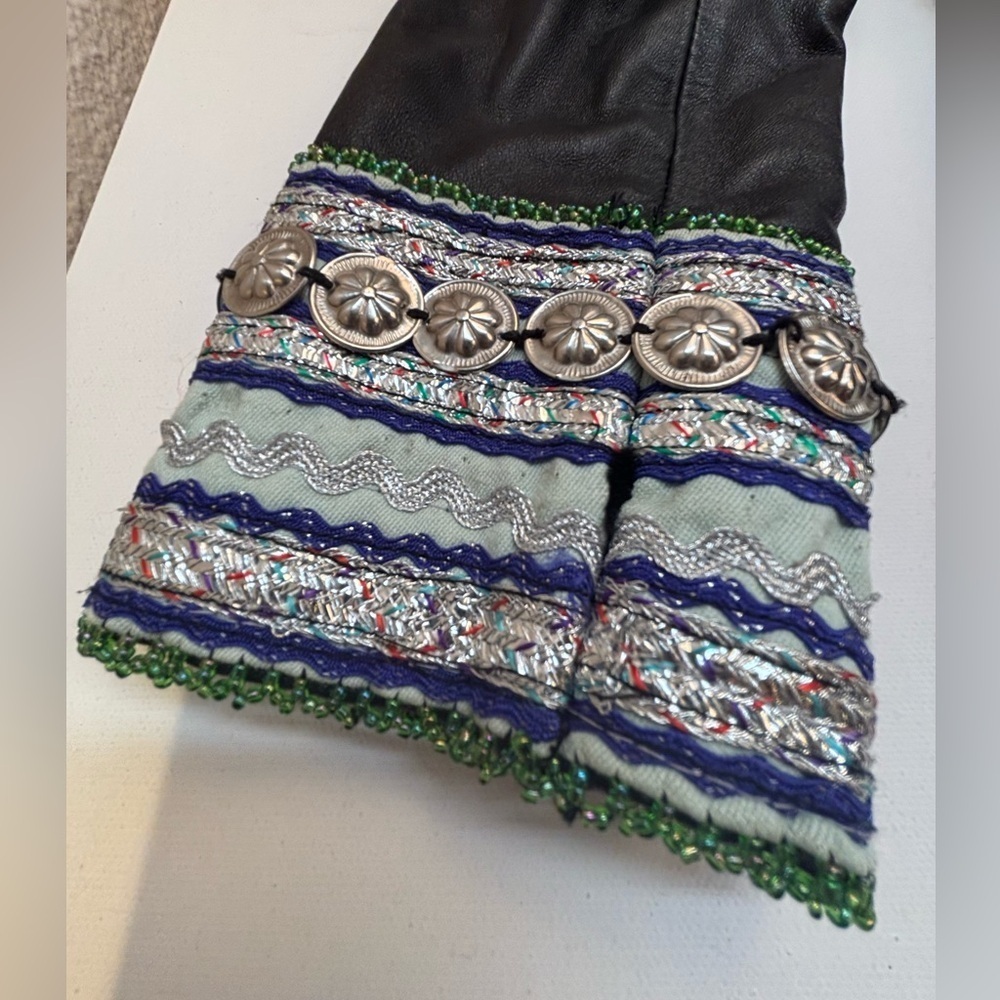 teté by Odette Embellished Leather Jacket Vintage Hmong Tribal OOAK Boho - Picture 7 of 16